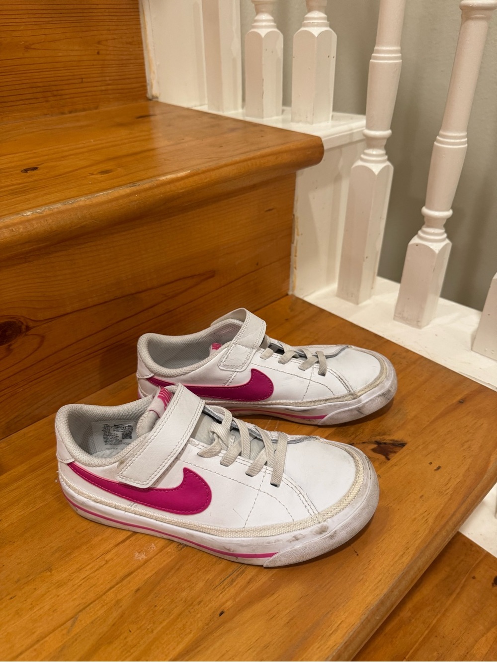 Nike Kids White Sneakers with Pink Swoosh